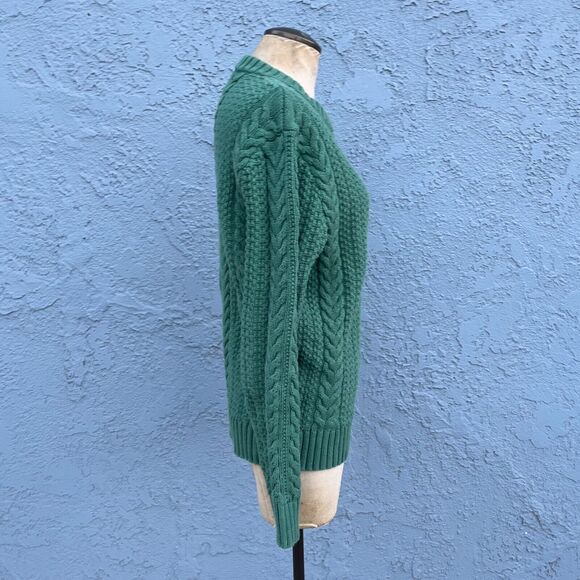 J Crew Cotton Cable Knit Crewneck Fisherman Sweater in Green Men's Medium - Picture 6 of 8